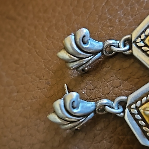 BRIGHTON Two-tone Fleur-de-lis Castlecore Dangle Post Earrings - Picture 5 of 6